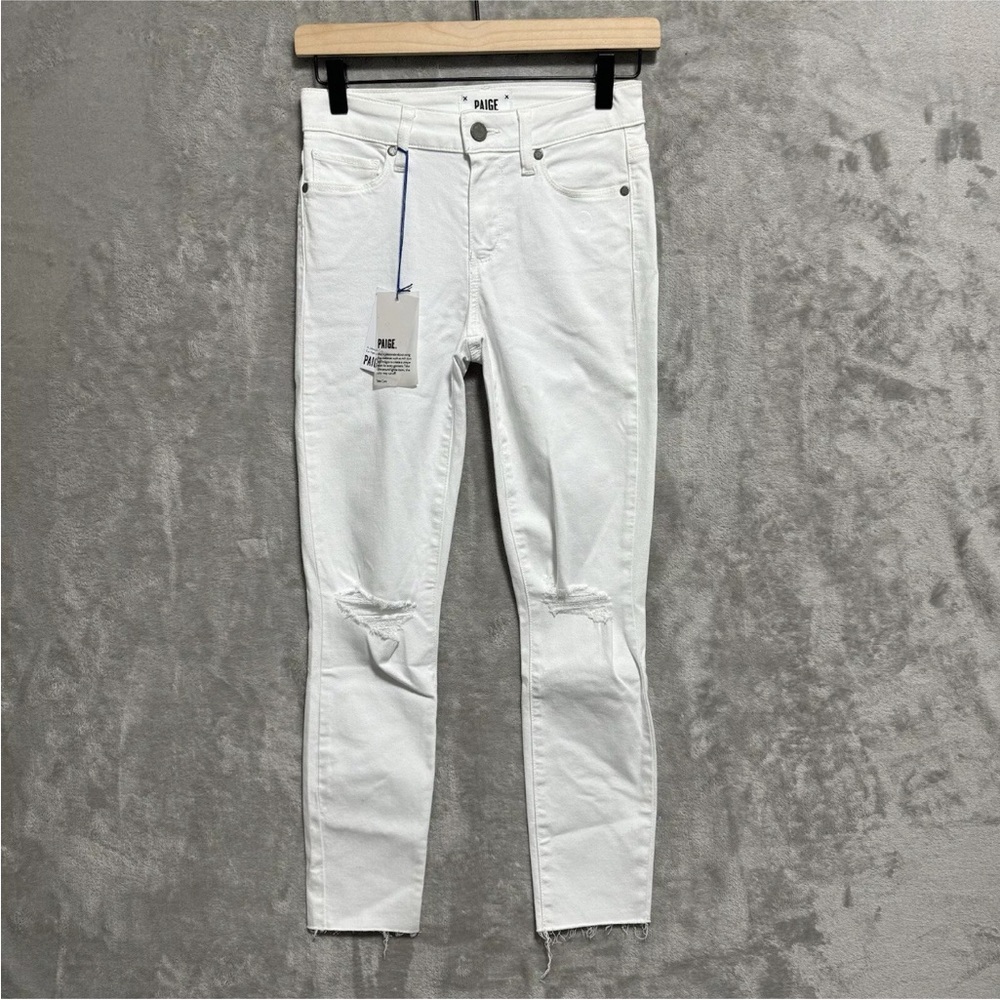 NWT Paige Size 24 Verdugo Crop Artica Destructed White Skinny Jeans Zip-fly